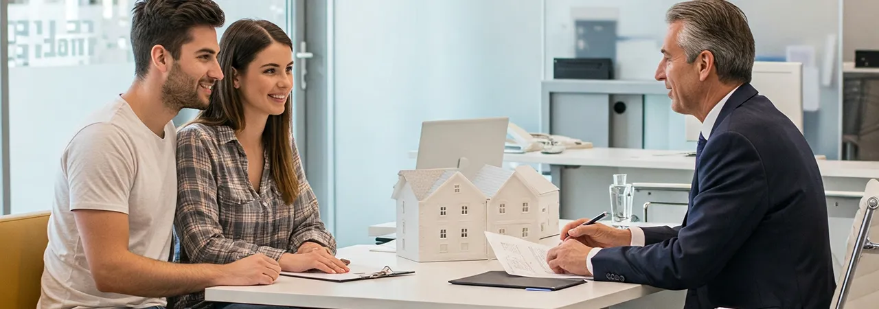 Couple de primo acquéreurs en pleine négociation de taux pour un prêt immobilier
