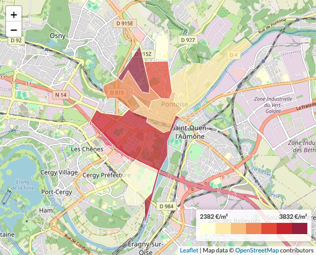 Prix au m2 à Pontoise