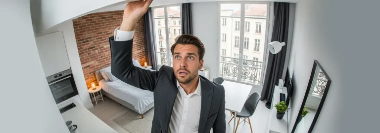 investisseur immobilier inquiet touche le plafond de son studio lyonnais